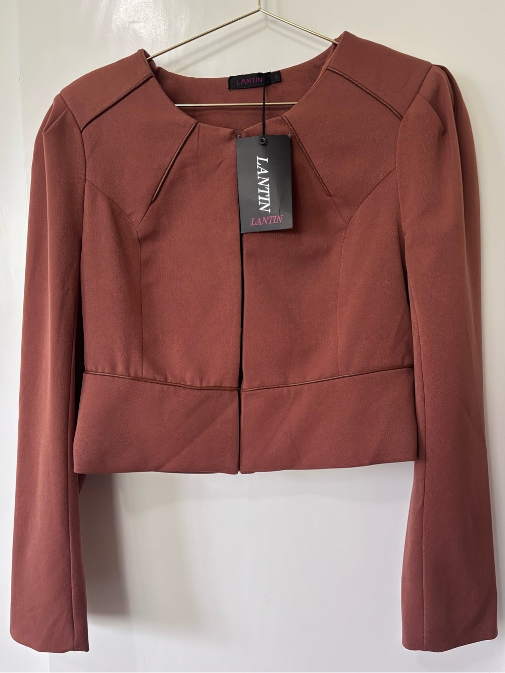 LANTIN| NEW Dark Camel Tailored Cropped European Blazer/Jacket in Rust Sz 8 NWT